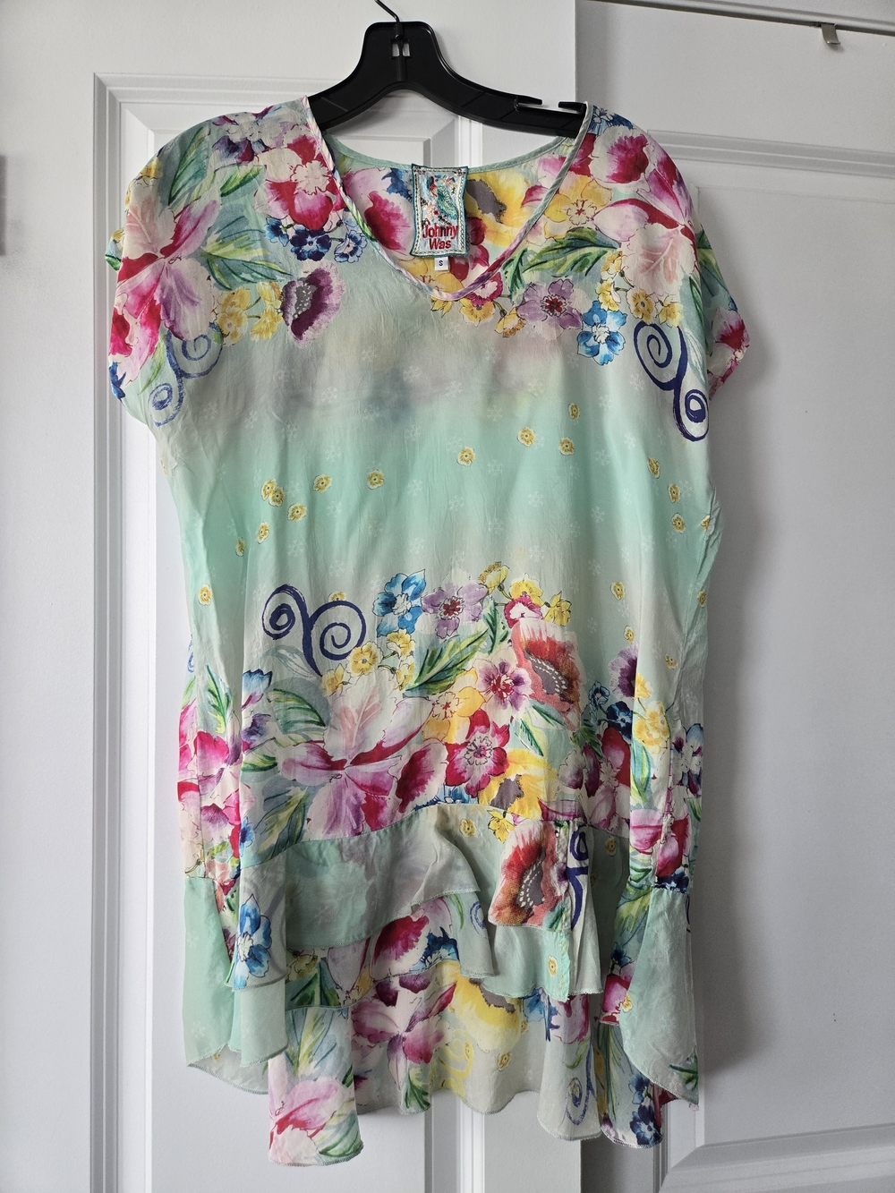 Johnny Was Mint Multi Floral V-Neck Layered Tunic